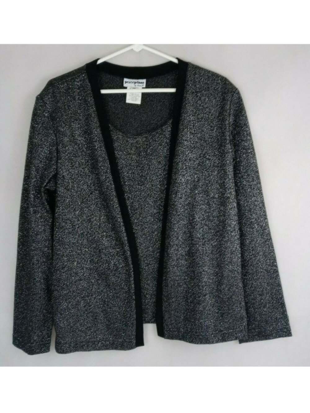Perceptions Black & Silver Metallic Layered Blouse Size 14